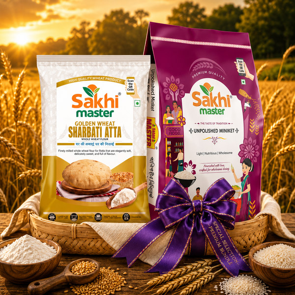 Super Saver Combo | Golden Wheat Atta 5kg | Unpolished Miniket 10kg